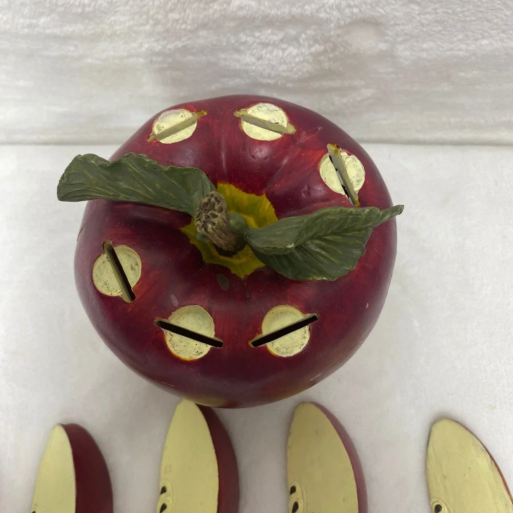 VTG Decorative Red Apple Cheese Spreader Set Stainless Steel Blades Wood Handles